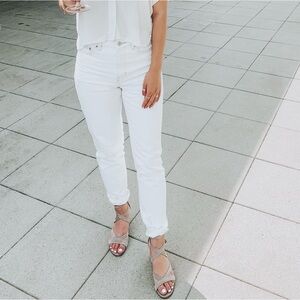 White topshop mom jeans with light distressing